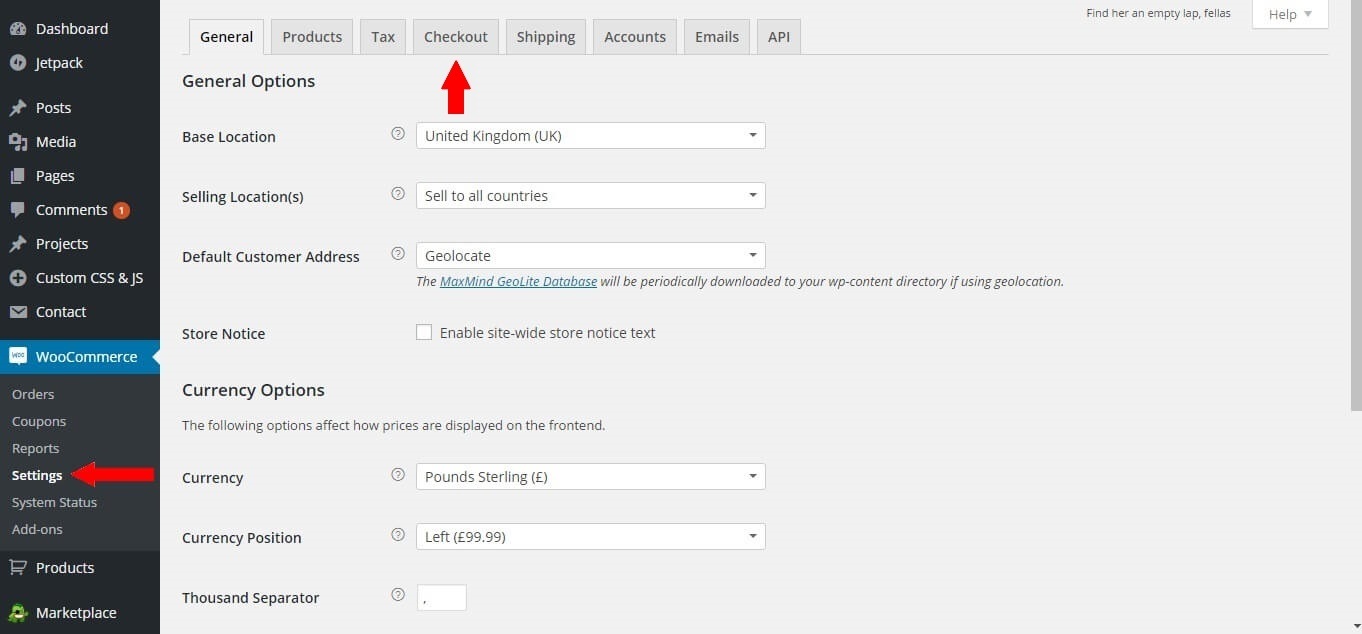 Wocommerce settings page